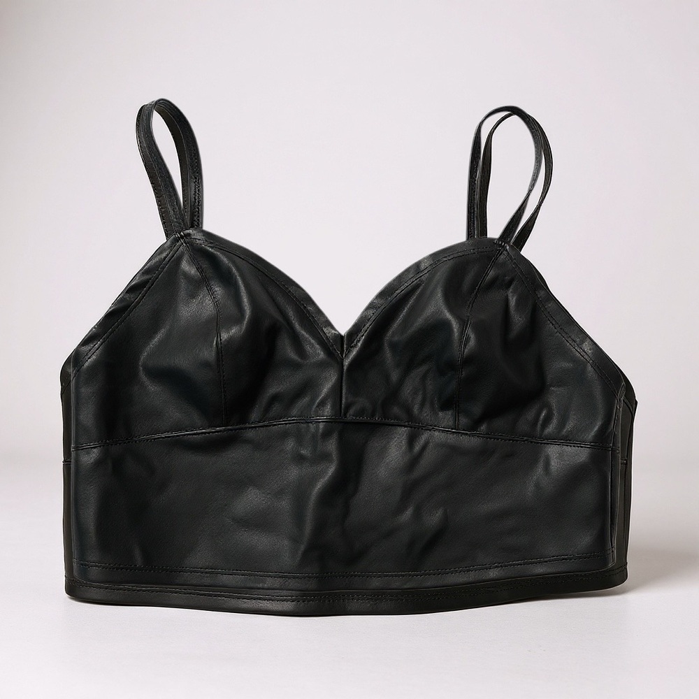 Black Faux Leather Crop Top